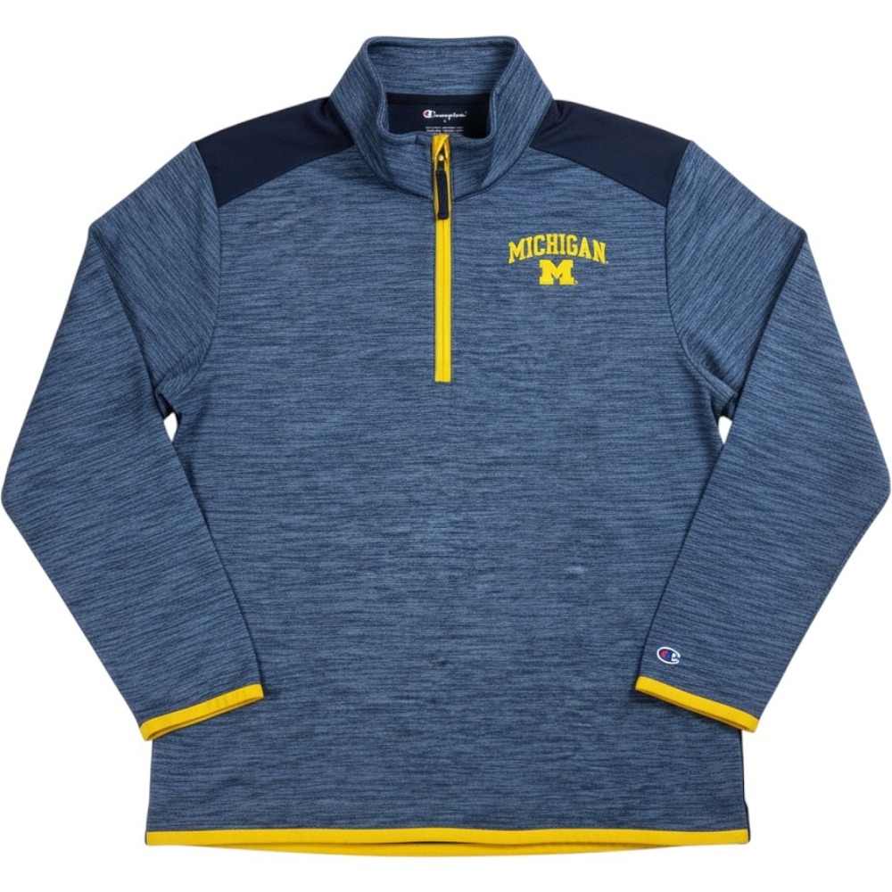 Champion Michigan Wolverines Quarter Zip Pullover Mens 2XL Blue Yellow Space Dye